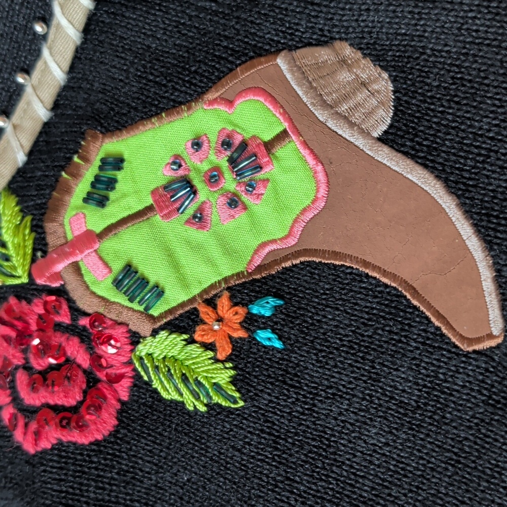 Western Cowboy Boots Sweater Size M Arriviste Vintage Teacher Novelty Whimsy - Picture 11 of 15